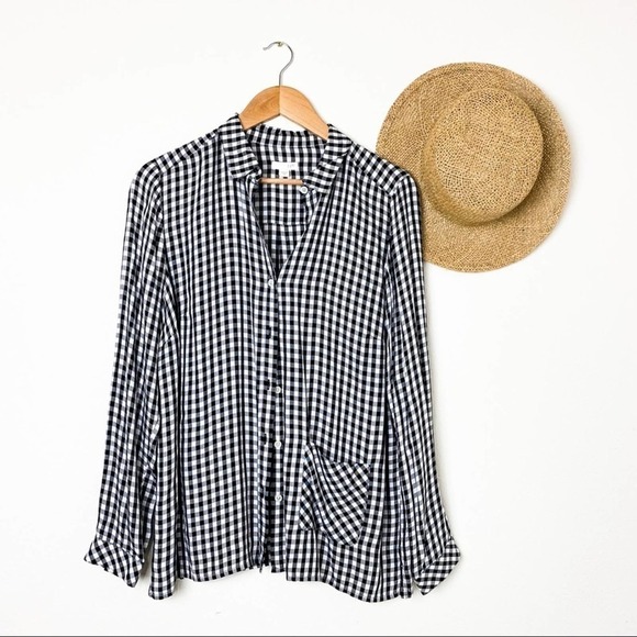 J Jill Gingham Checks Black White Button Up Tunic size S Small - Picture 4 of 10